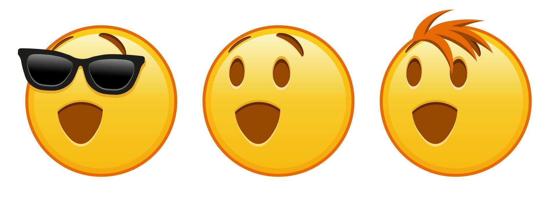 Winking face Set of three yellow emoji vector
