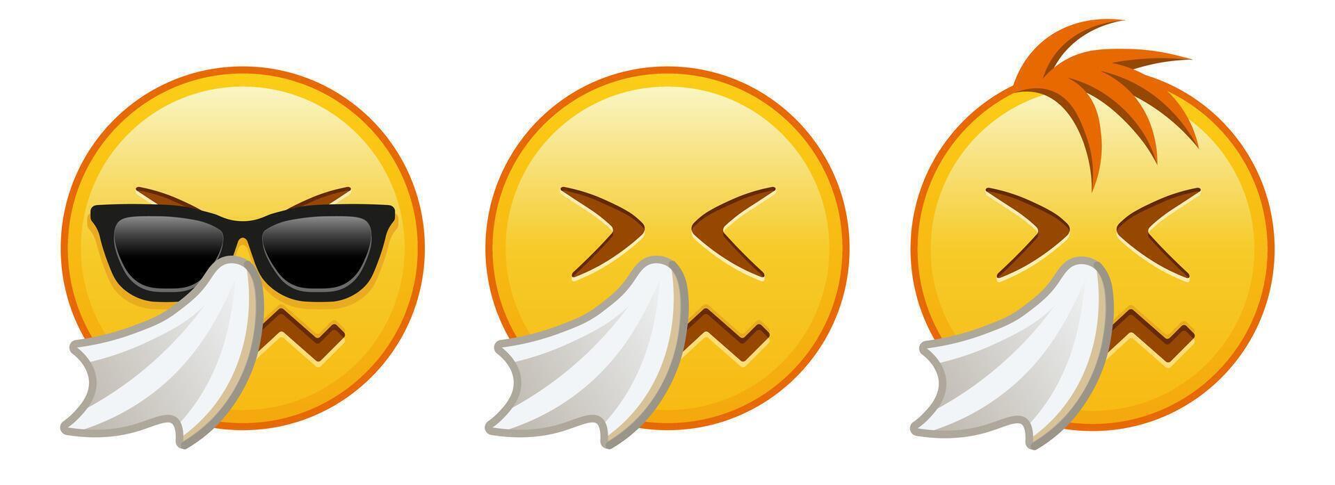 Sneezing yellow face Set of three emoji vector