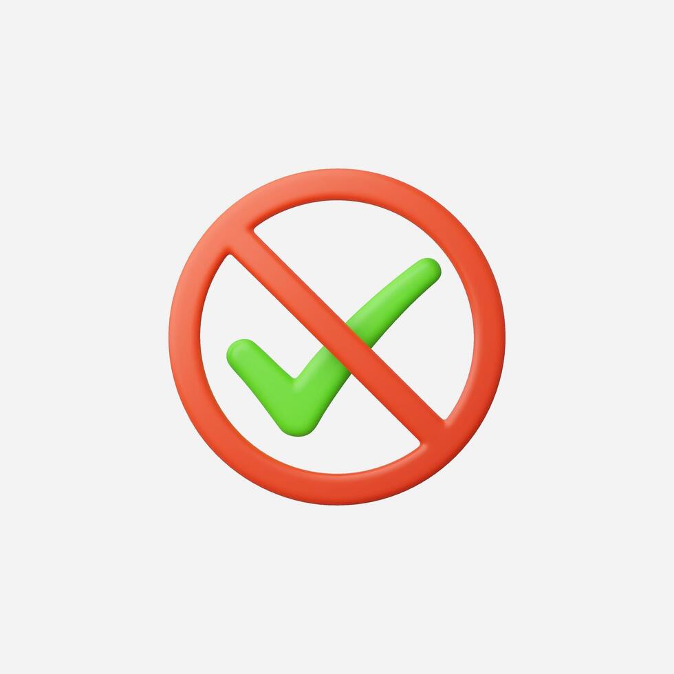 Stylized prohibition symbol with a green check mark inside a red circle. vector