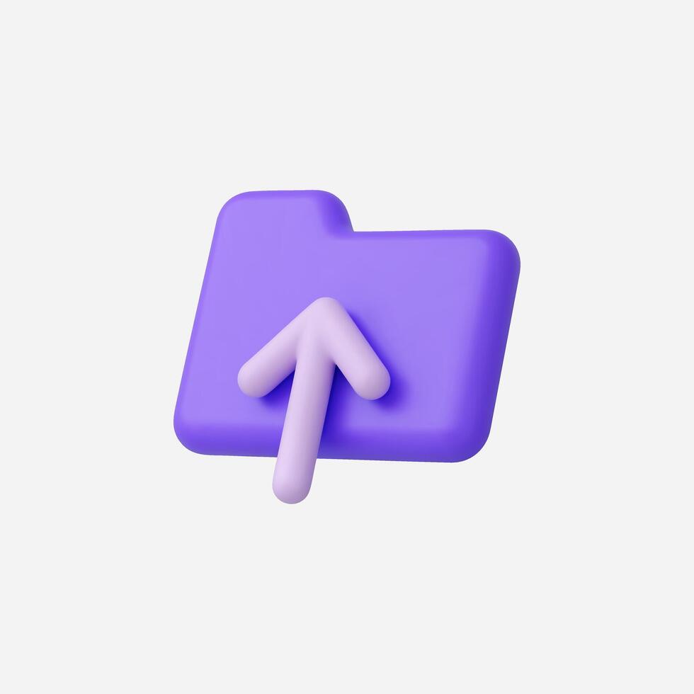 A purple folder icon with an arrow symbolizing upload action. vector