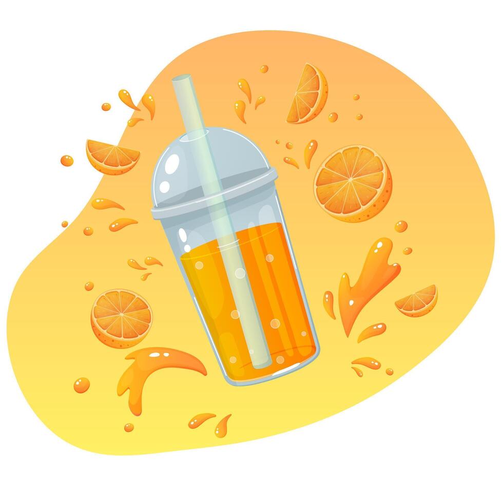 orange juice in a plastic cup, summer drink, drink to go vector