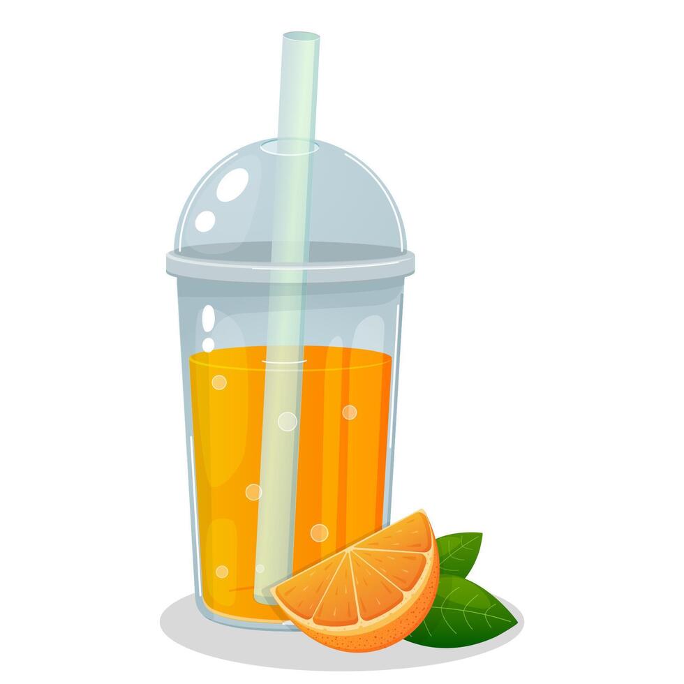 Lemonade in a plastic cup, summer drink, fresh juice, smoothie, fruit cocktail, cartoon style vector