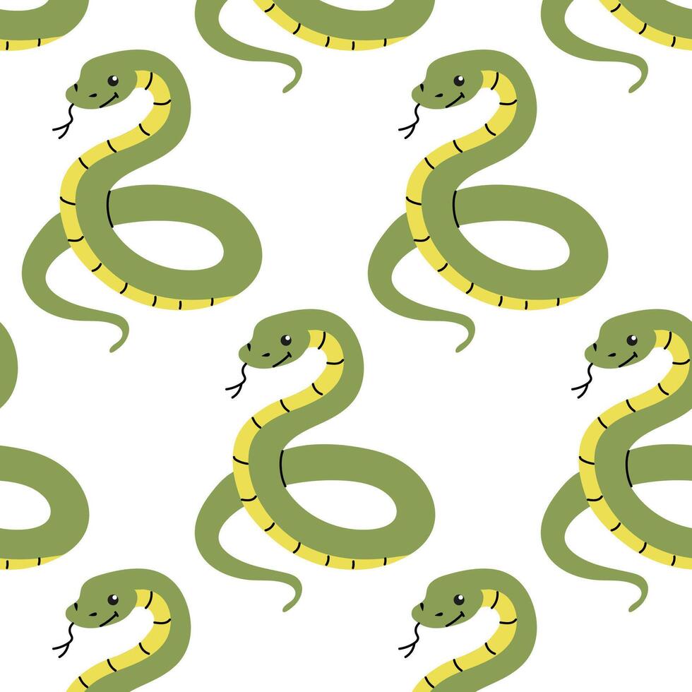 Seamless pattern with snakes in doodle style. Symbol of 2025 according to the Chinese calendar. vector