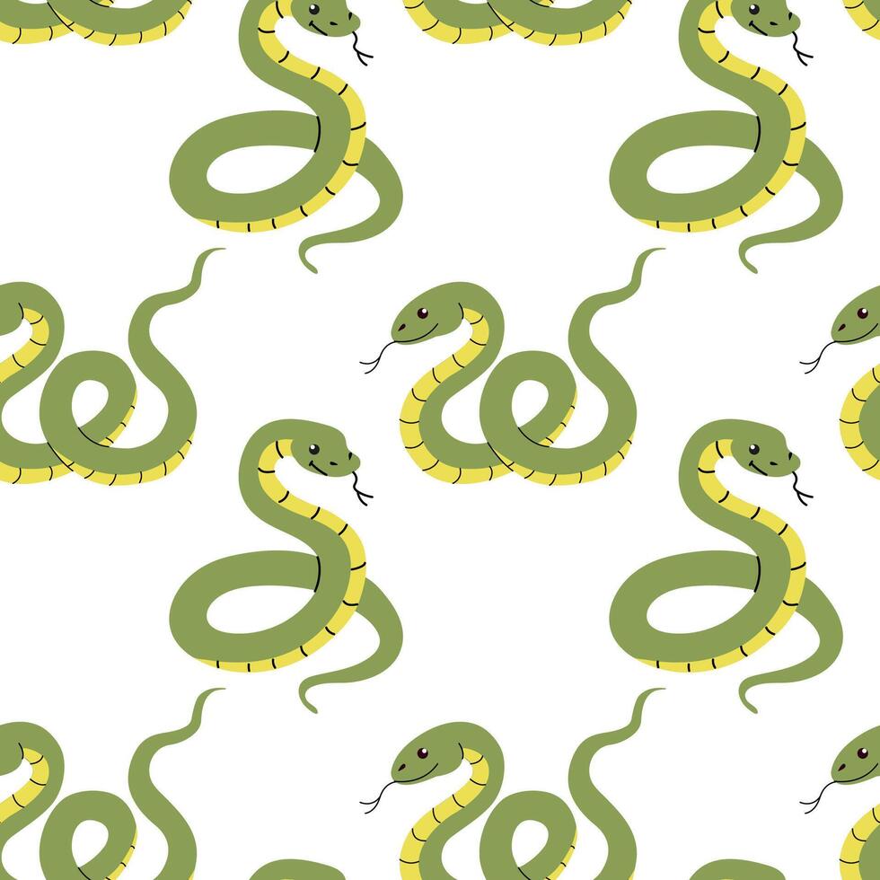 Seamless pattern with snakes in doodle style on a white background. Design for textile, wrapping paper, background vector