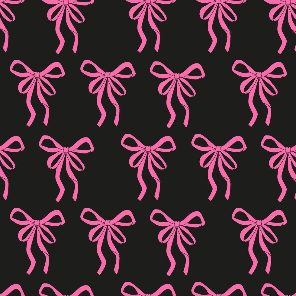 Pattern of pink bows on a black background creating a playful and vibrant design suitable for various crafts vector