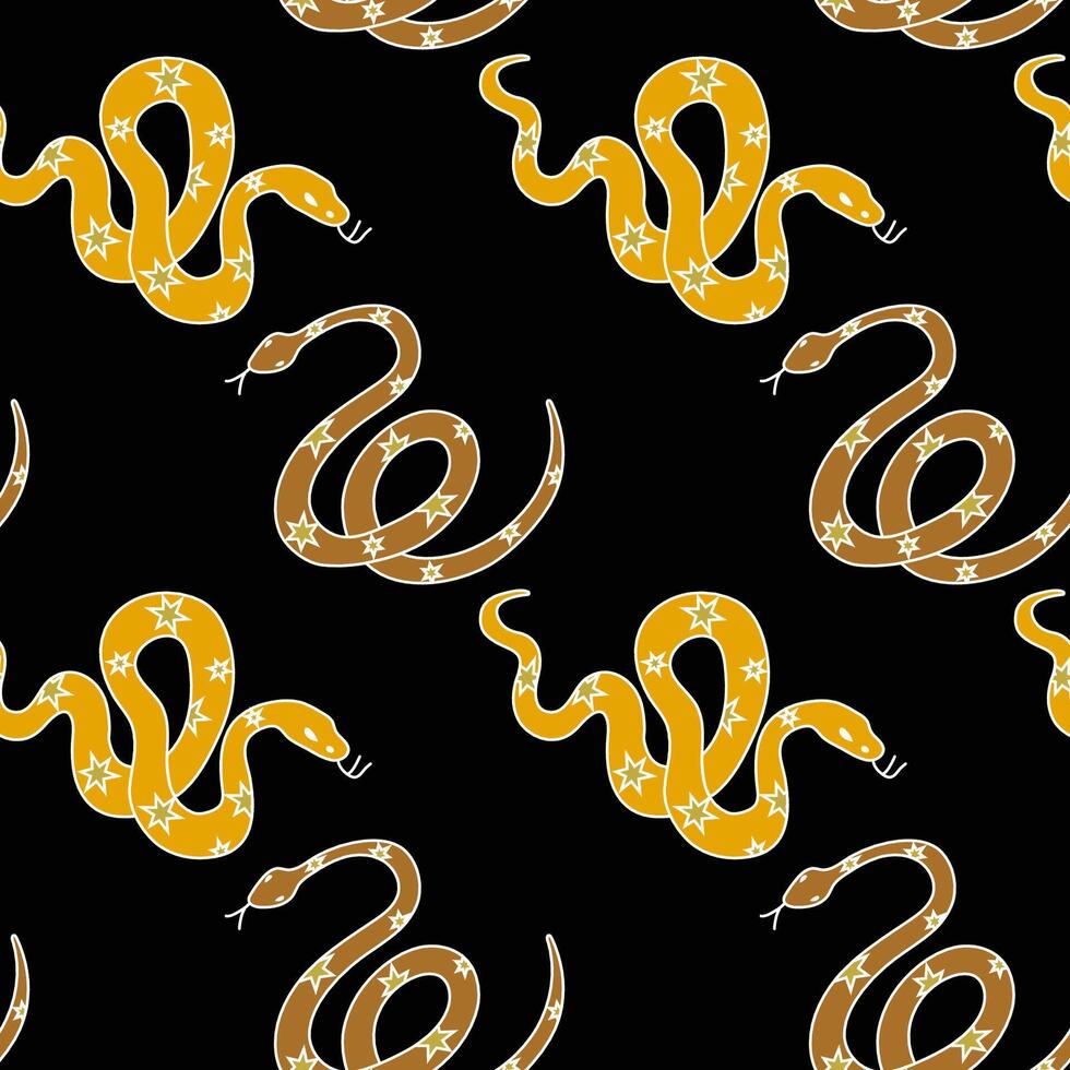 Colorful snake pattern with stars on a black background for textile design vector