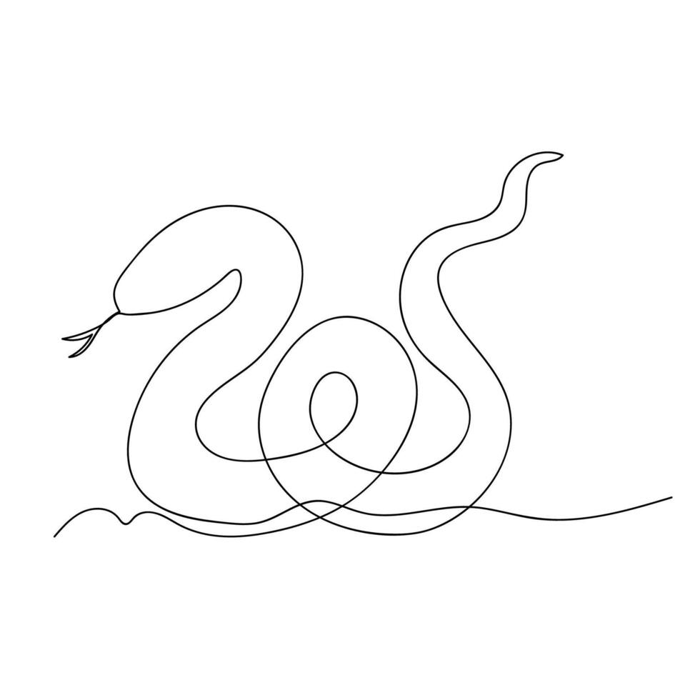 Snake, symbol of the year in continuous line art drawing. illustration on white background. Single line snake concept. Line art, outline, banner in minimalism style. vector