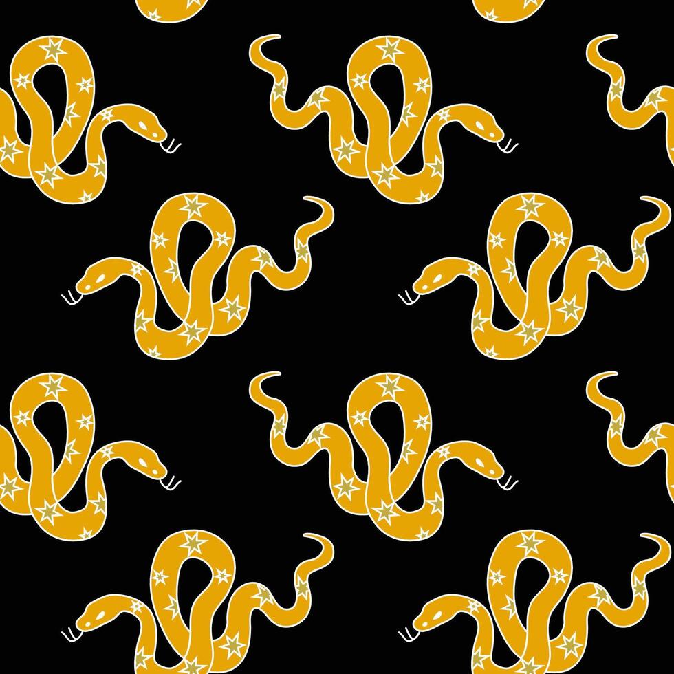 Bright yellow snake pattern on a black background featuring whimsical designs for creative projects vector