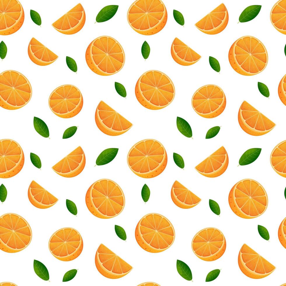 Oranges and leaves seamless pattern, . Background, textiles, summer pattern, rich colors vector