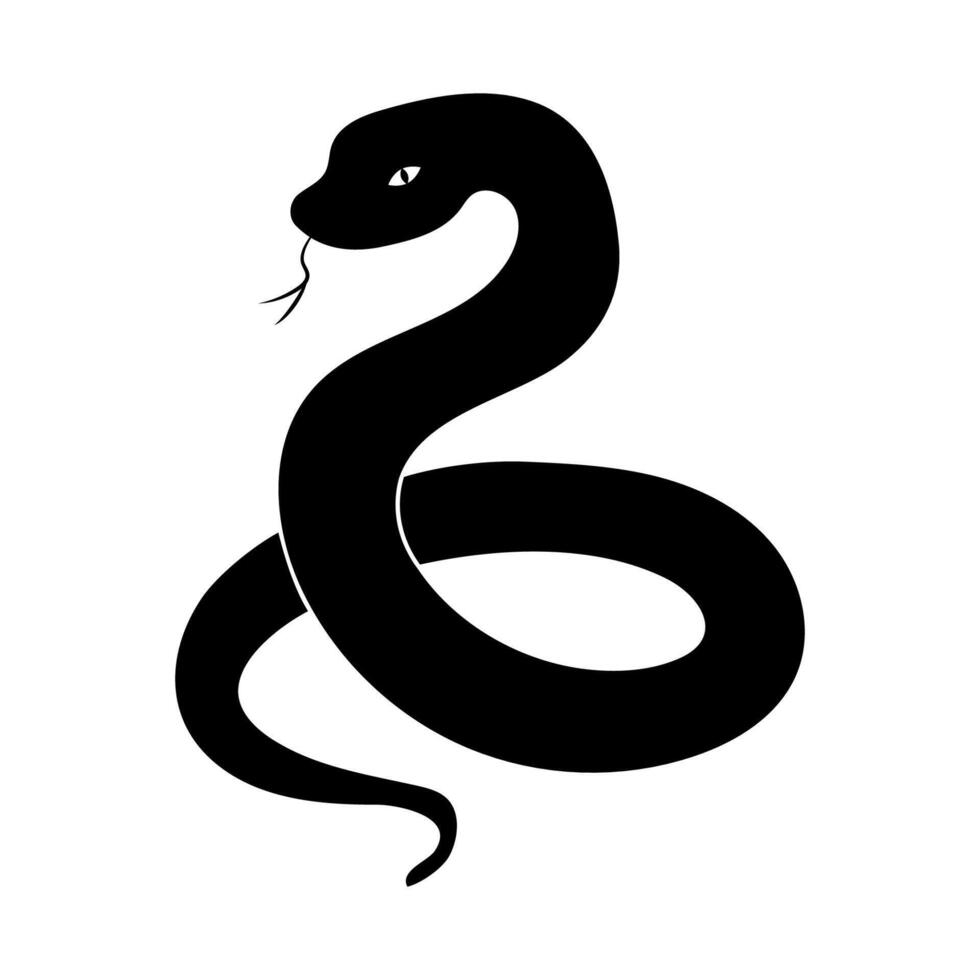 Black silhouette of a snake on a white background, hand drawn. Symbol of Chinese New Year 2025. illustration isolated on white background. vector