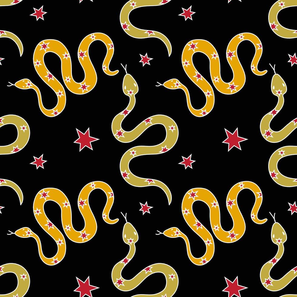 Colorful snake and star pattern design on black background for creative projects vector