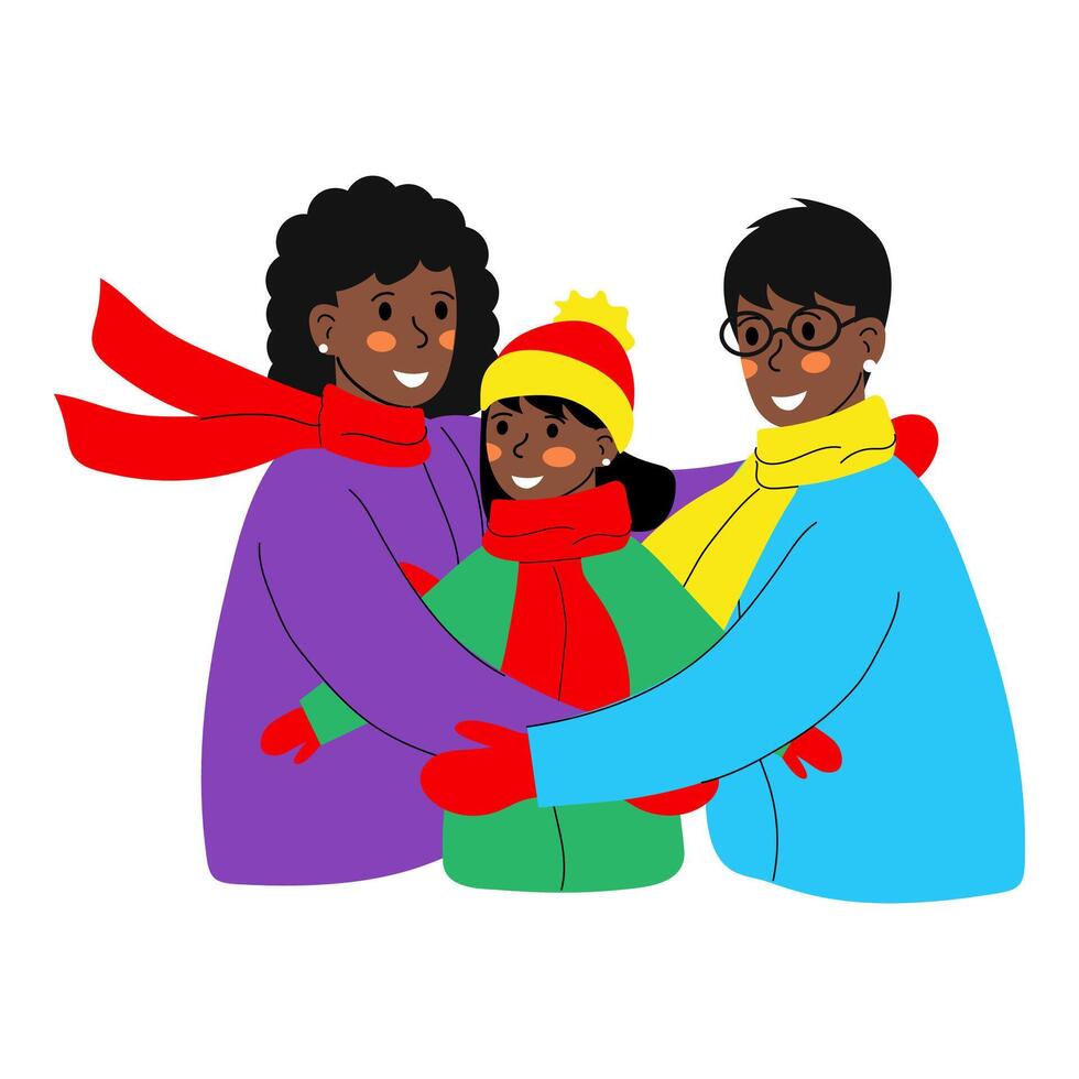 Happy black family of women hugging their daughter. LGBT family. illustration. vector