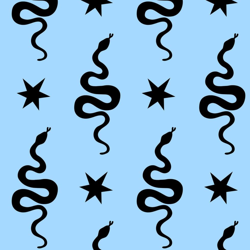A Stylish Blue Pattern Featuring Snakes and Stars in an Artistic and Creative Design vector