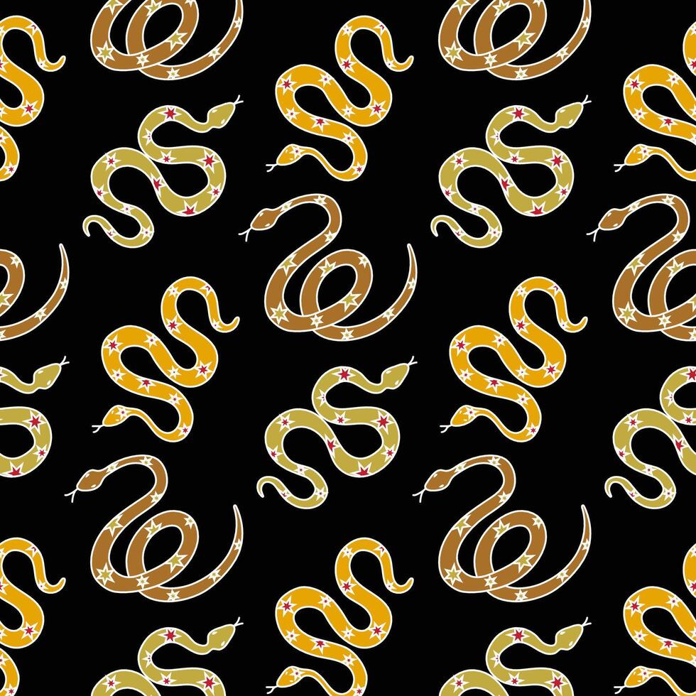 Colorful snake pattern on a black background showcasing intricate details and vibrant designs, perfect for textile applications vector