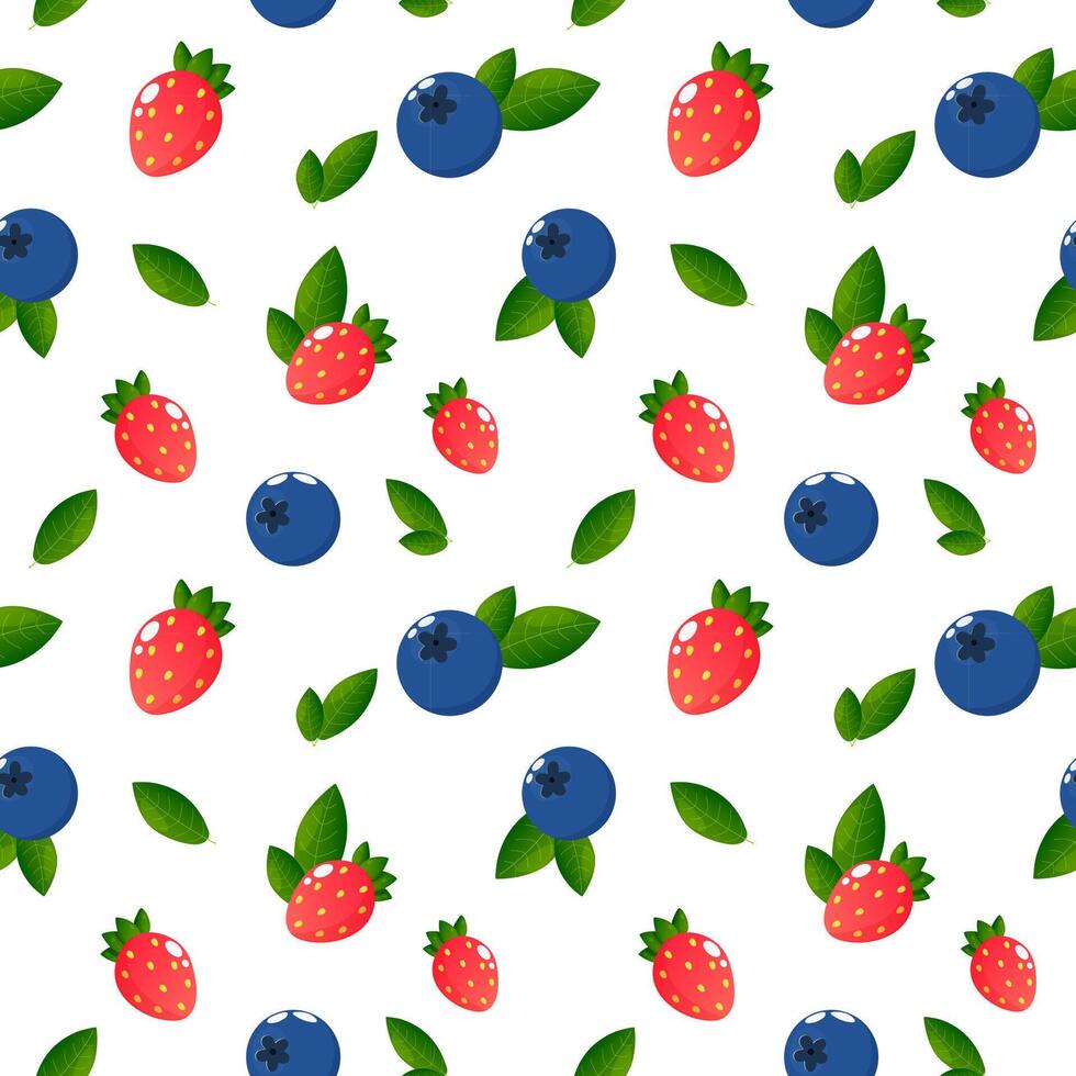 Cartoon strawberries and blueberries seamless pattern, . Background, textiles, summer pattern, rich colors vector
