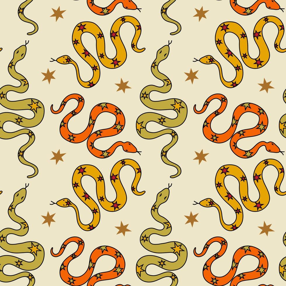 Colorful snake pattern with stars on beige background showcasing a whimsical design for textile or wallpaper use vector
