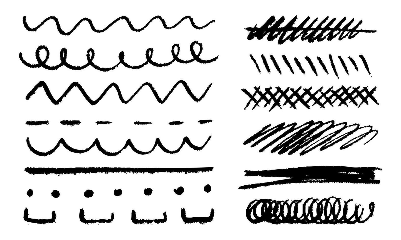 set of rough graphite pencil brushes. A variety of pencil lines, underlines, and shading. Pencil textures of various shapes. Easy to edit color and apply to any outline, write, and draw vector