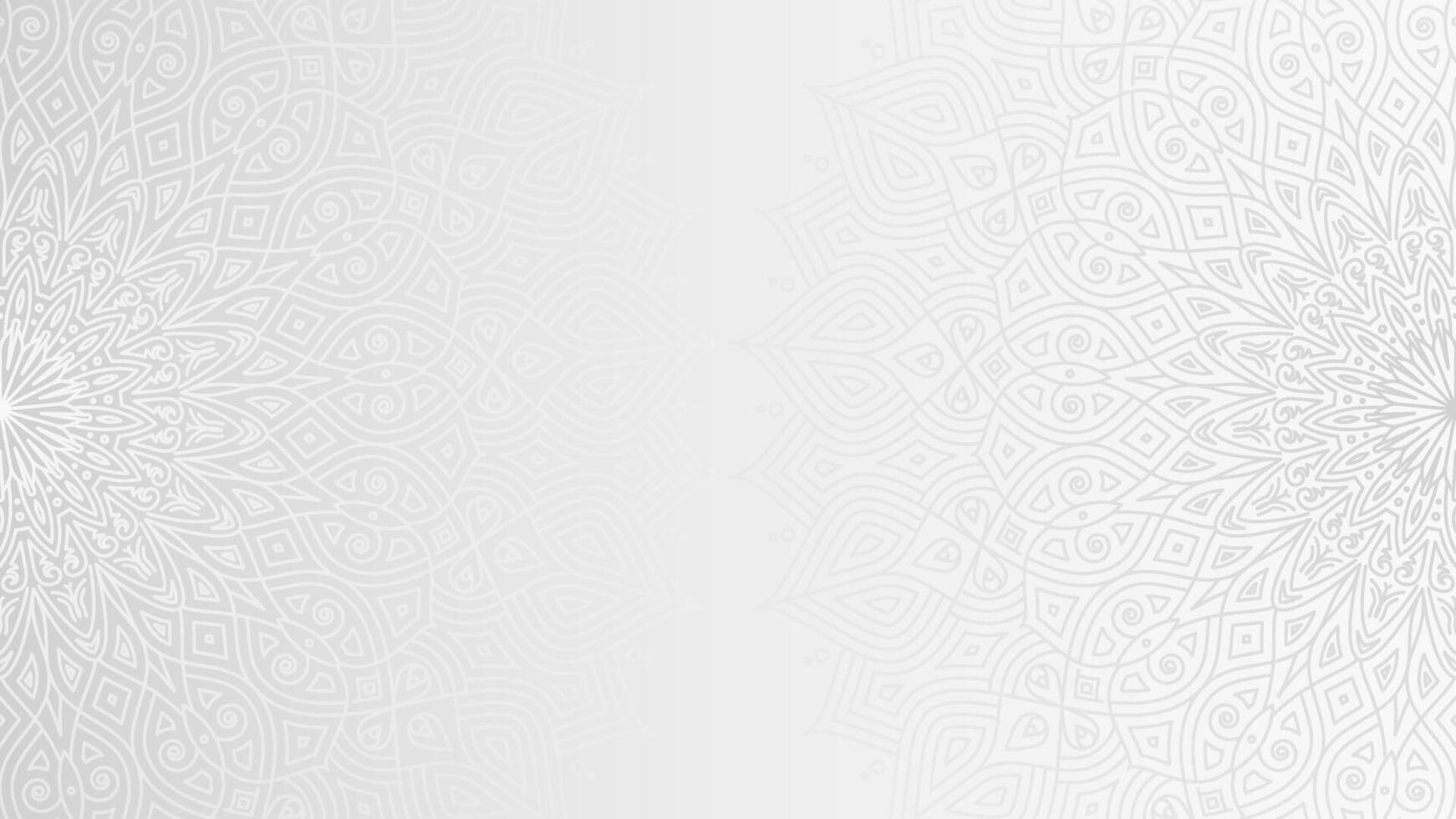 Simple Subtle Minimalist Horizontal Background Of Neutral Soft White Grey Intricate Traditional Mandala Artwork with a Sophisticated And Detailed Look vector