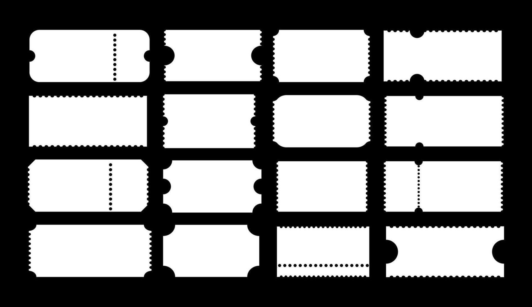 Set of tickets. Admit one white ticket. Vintage, retro tickets concert, festival event, movie theatre coupon. Digital samples icons. Empty template. Ticket simple pattern. Blanks backdrops. vector