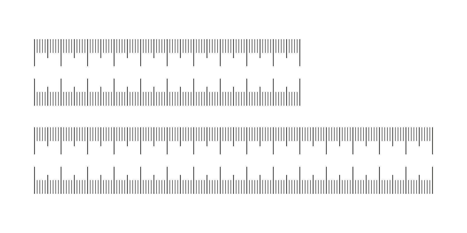 Set of measuring charts with 10, 15 centimeters. Ruler scale pattern. Length measurement math, distance, height, sewing tool template. vector