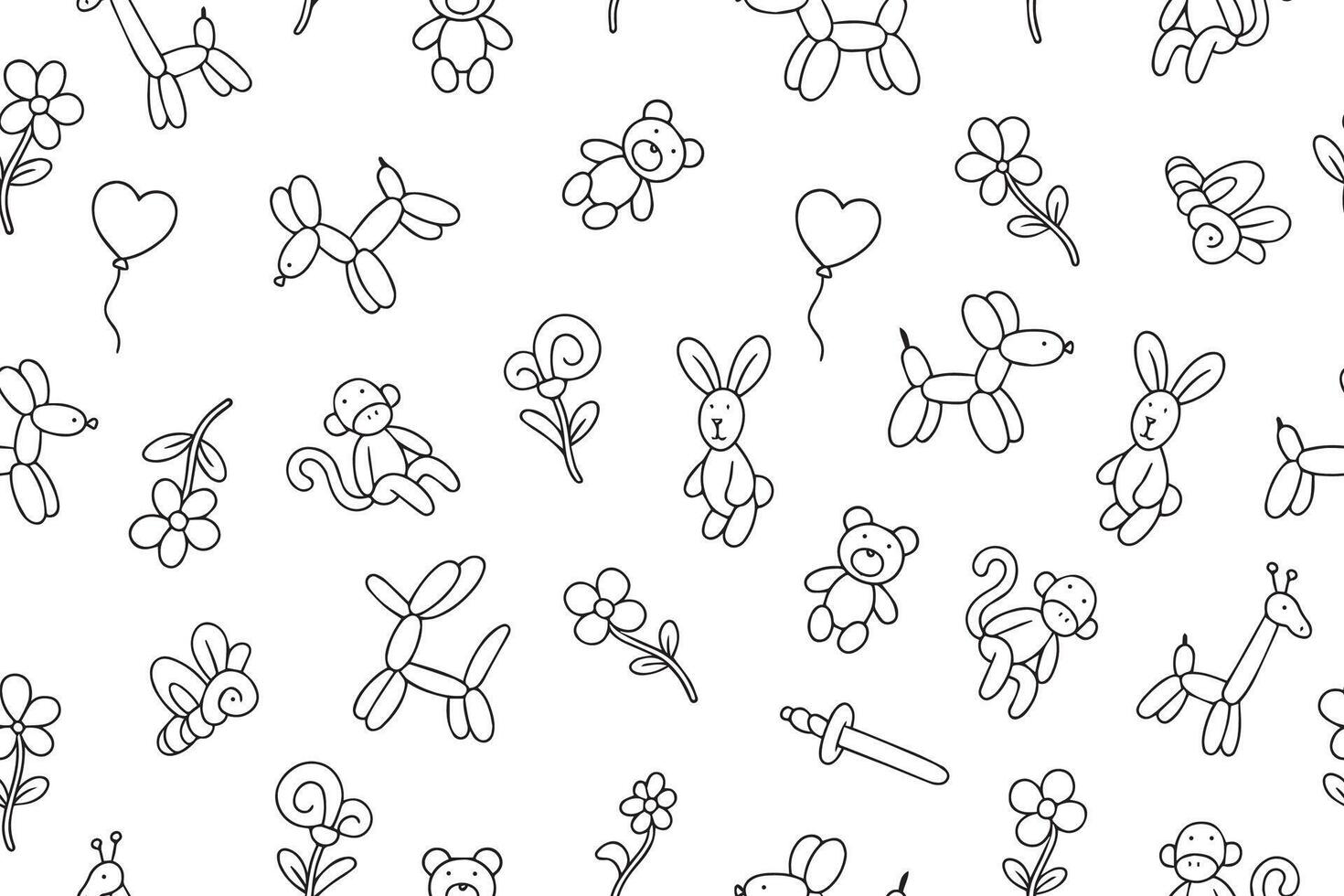 Seamless pattern from hand drawn balloons collection. Festive seamless pattern in doodle style. Birthday celebration party. vector