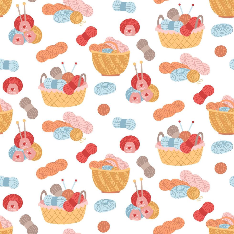 Colorful yarn and knitting accessories vector