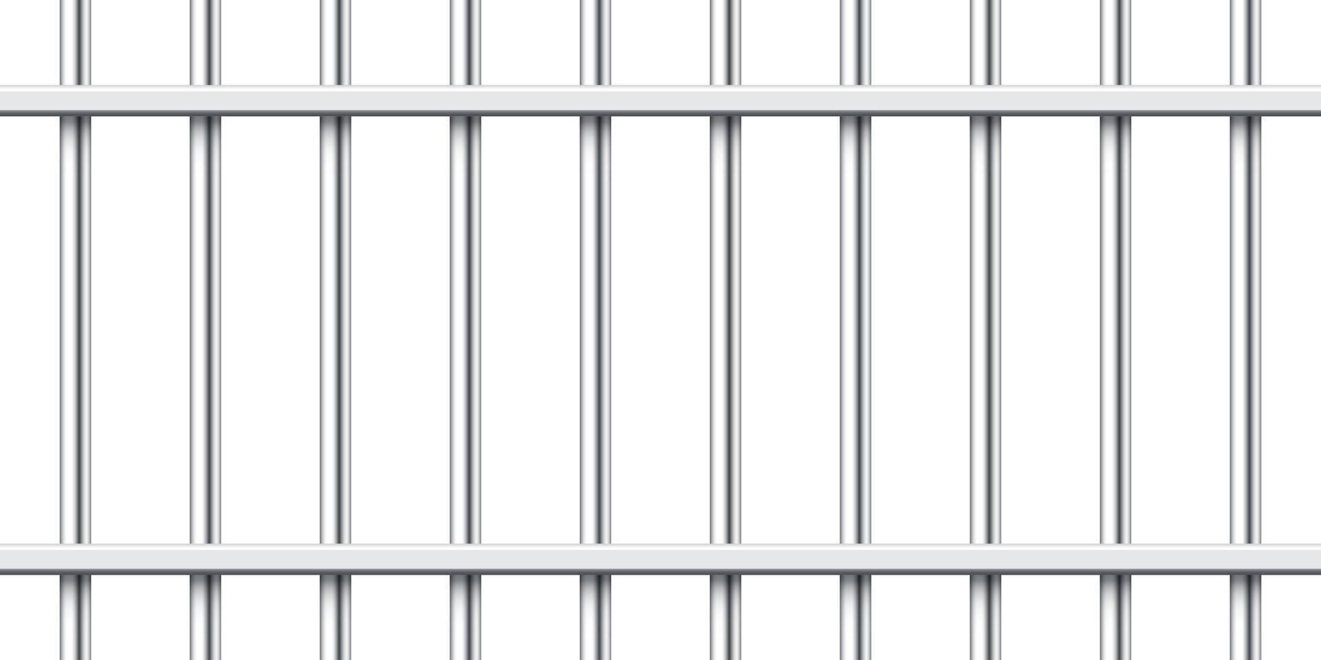 Realistic metal prison bars isolated on white background. Detailed jail cage, prison iron fence. Criminal background mockup. Creative illustration. vector
