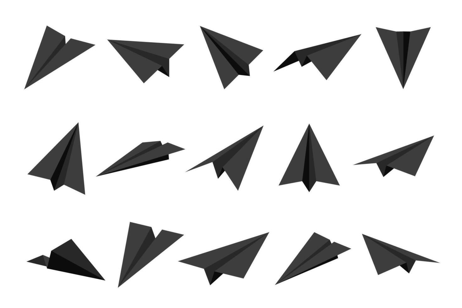 Realistic black handmade paper planes isolated on white background. Origami aircraft in flat style. illustration. vector