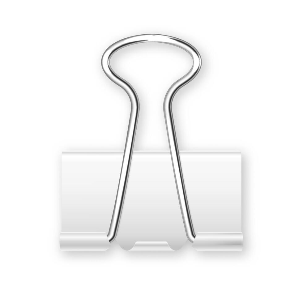 Realistic white paper binder isolated on white background. Paper clip, holder. Design mockup. illustration. vector