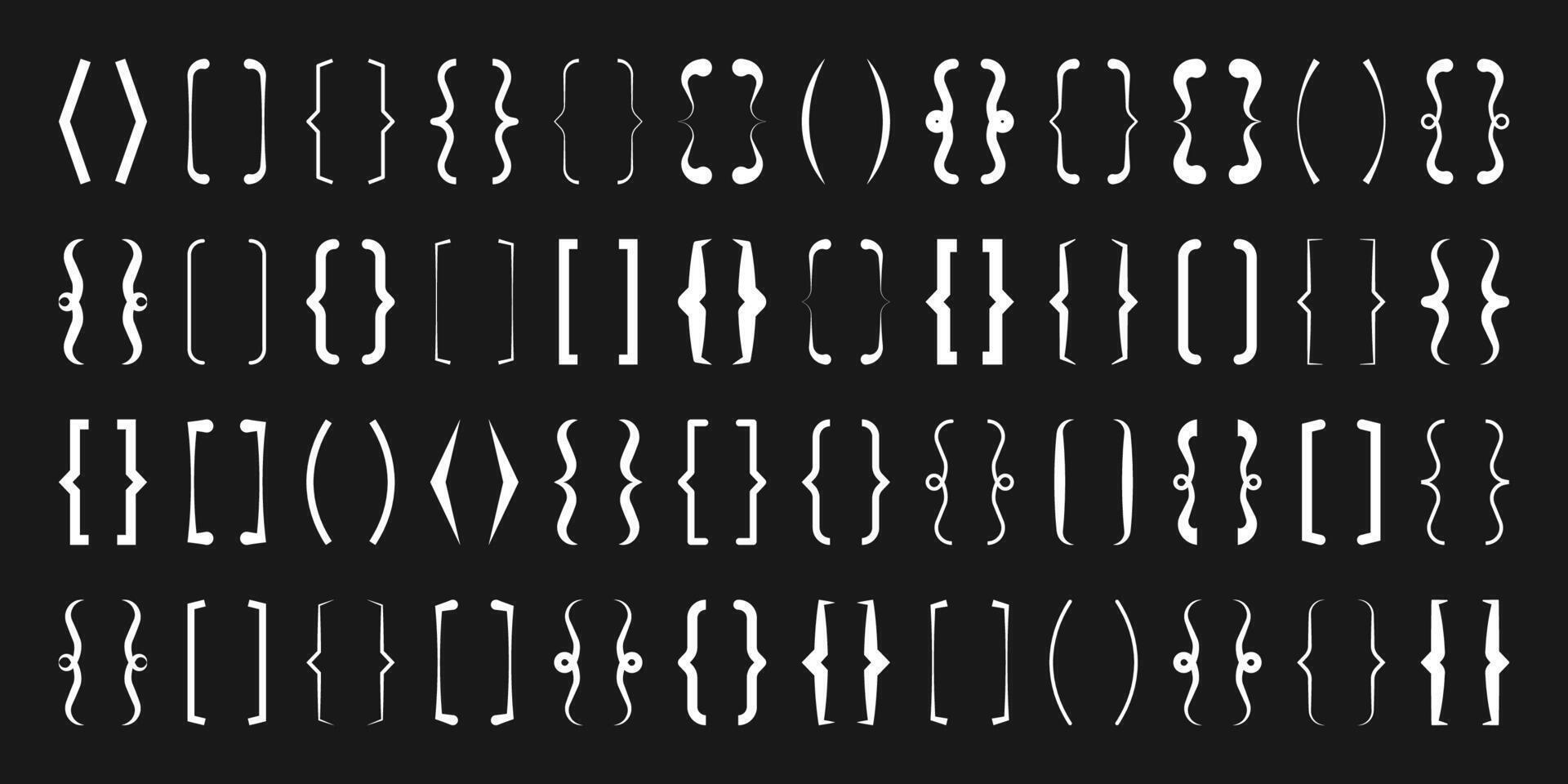 Text brackets collection, white quotation box. Curly, square and corner parentheses. Vintage typographical symbol, calligraphic quote frame. Doodle, lettering element. illustration. vector
