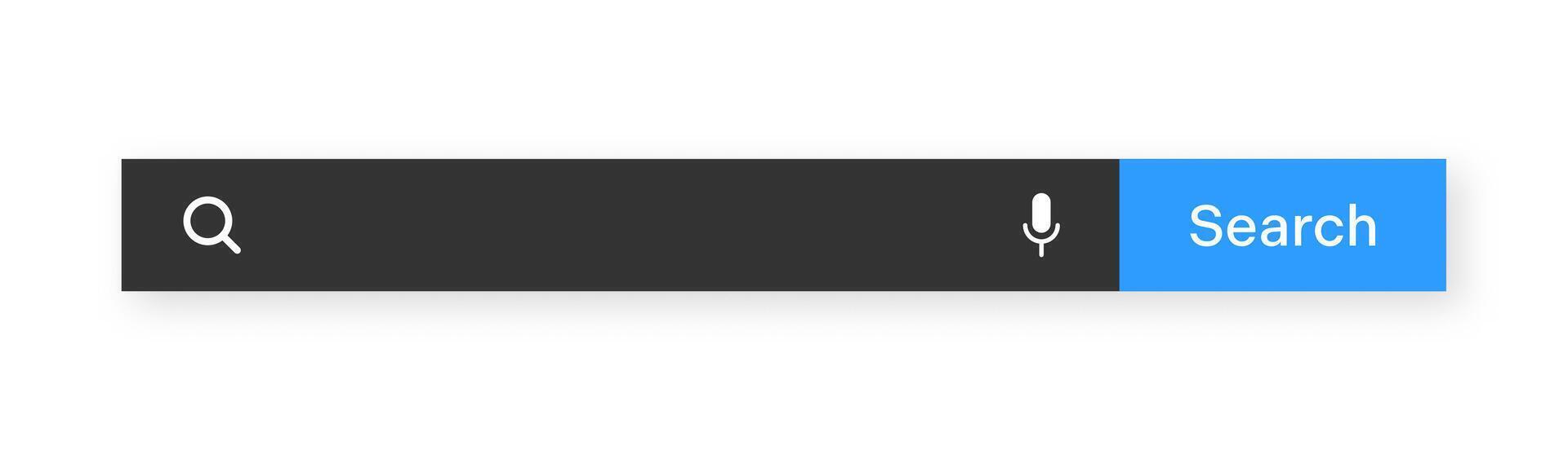 Search bar template. Internet browser engine with search box, address bar and text field. UI design, website interface element with web icons and push button. Dark mode. illustration vector