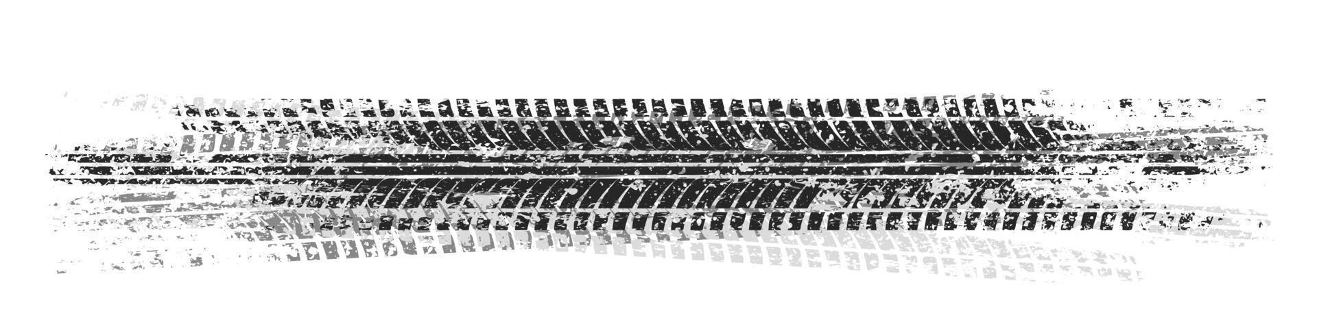 Tire tracks with mud splatters, dirty wheel braking marks. Truck, car, or motorcycle tread pattern silhouettes. Perfect for off-road, motorsport, and racing designs. illustration vector
