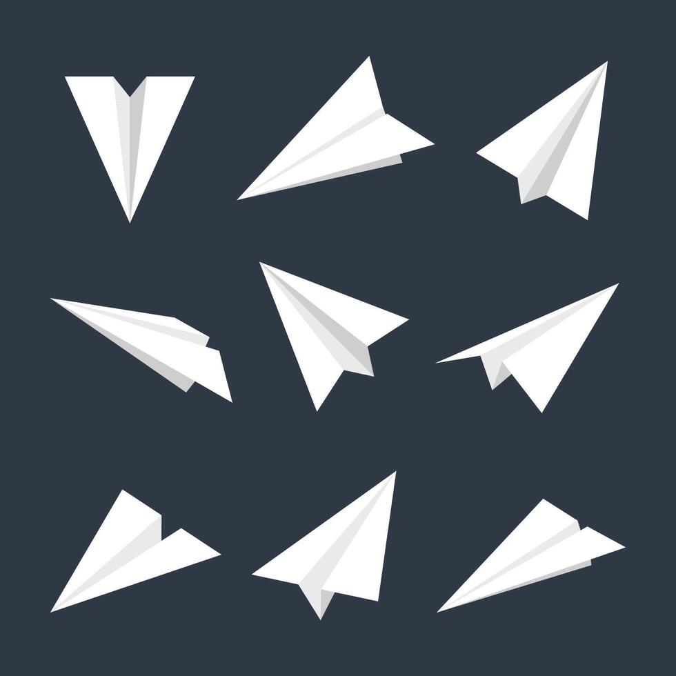 Realistic white paper planes collection. Handmade origami aircraft in flat style. Paper toy for a child. Business concept element, project startup and goal achievement. illustration vector