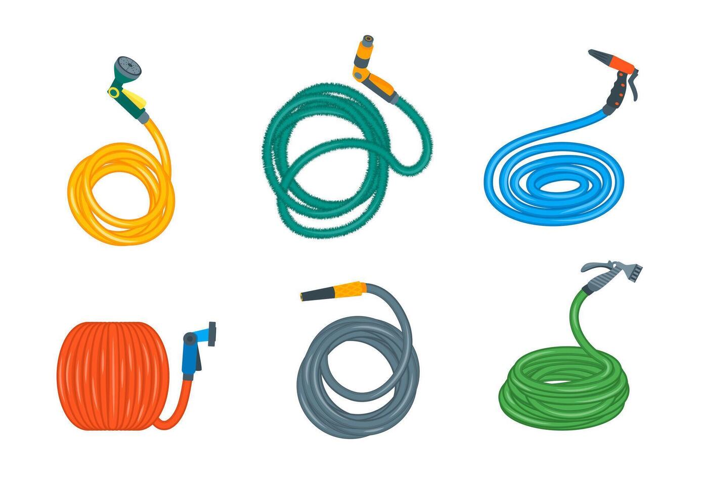 Cartoon Color Different Garden Hoses Object Set vector