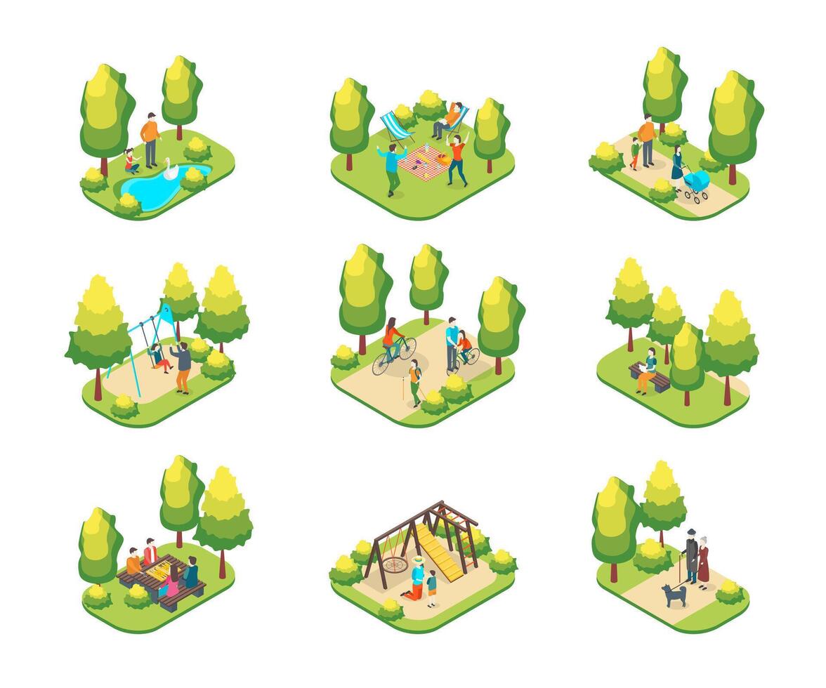 People enjoying activities in a park vector