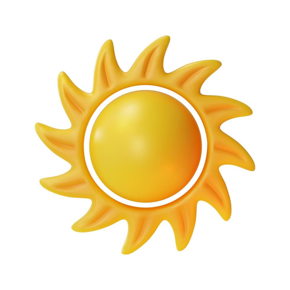 3d Yellow Sun with Rays Space Concept Cartoon Design Style. vector