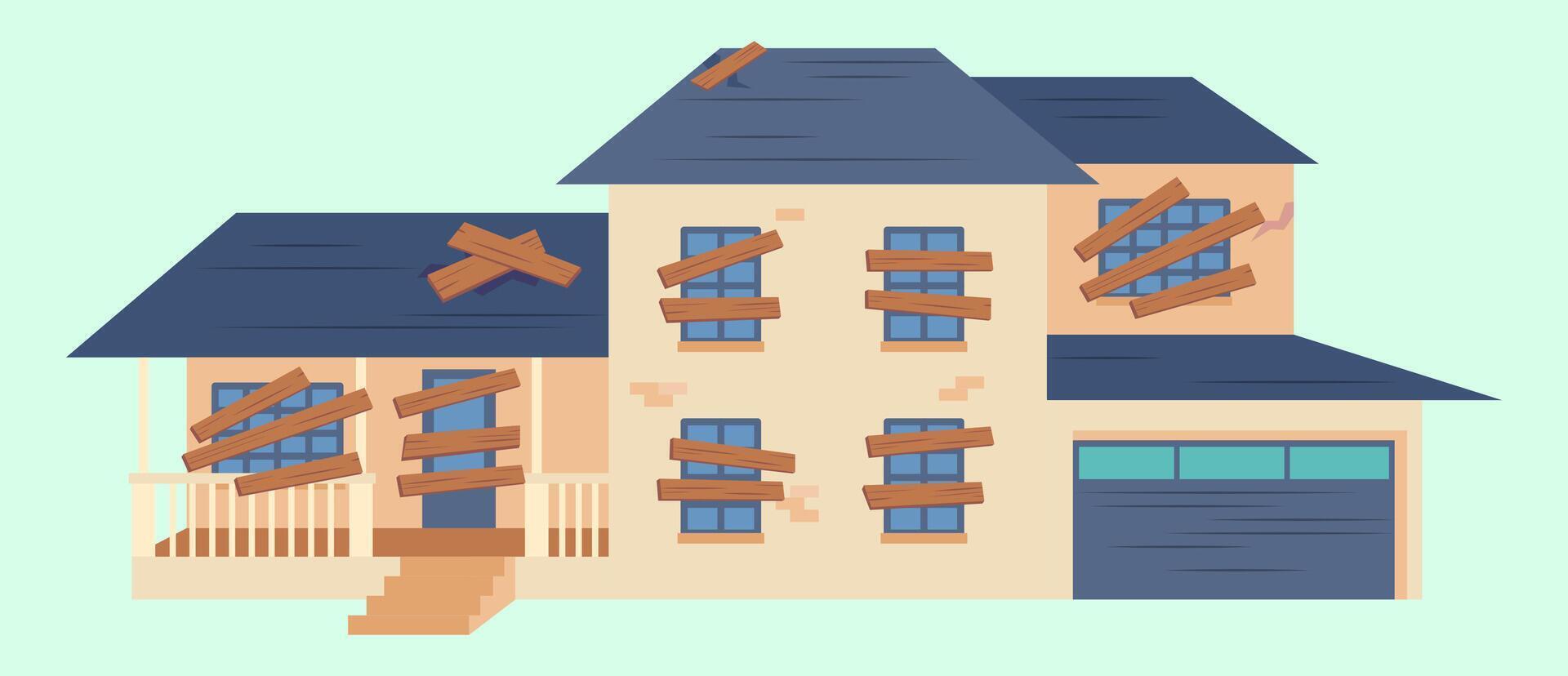 Cartoon Color Dilapidated House . vector