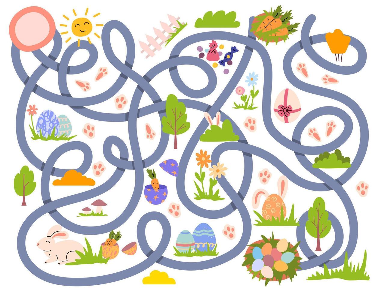 Colorful maze with nature and animals vector
