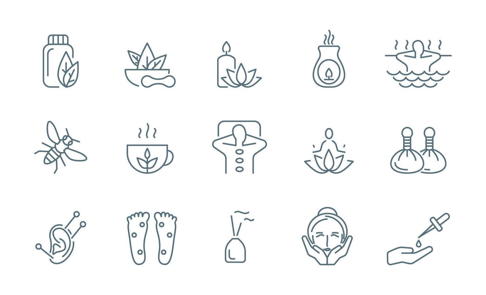 Holistic Medicine Sign Black Thin Line Icon Set. vector