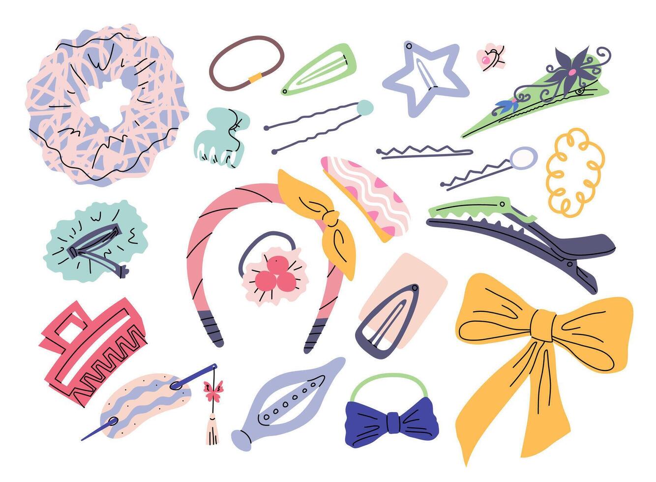 Colorful collection of hair accessories vector