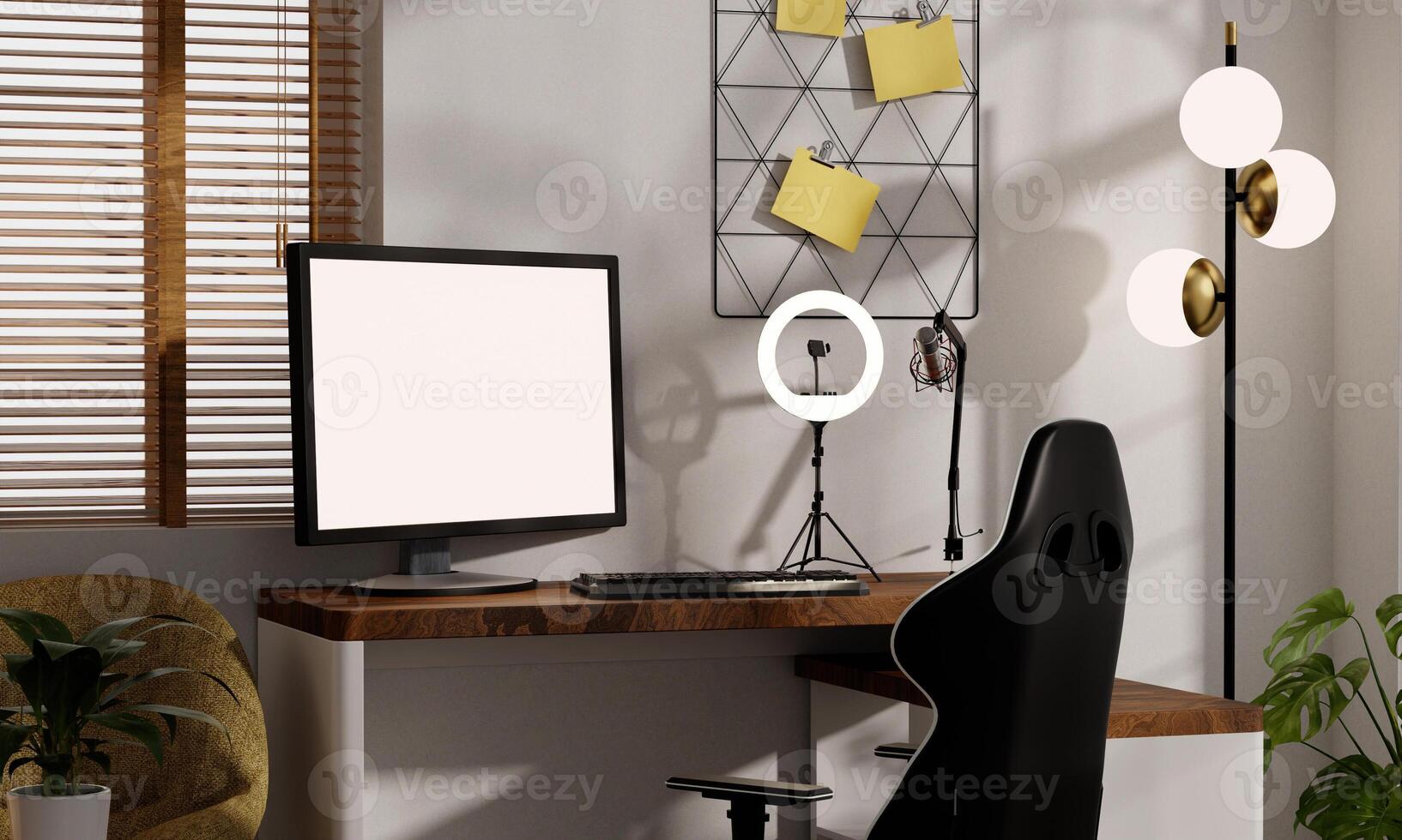 Cozy streaming room setup with modern design and functional decor. 3D render illustration photo
