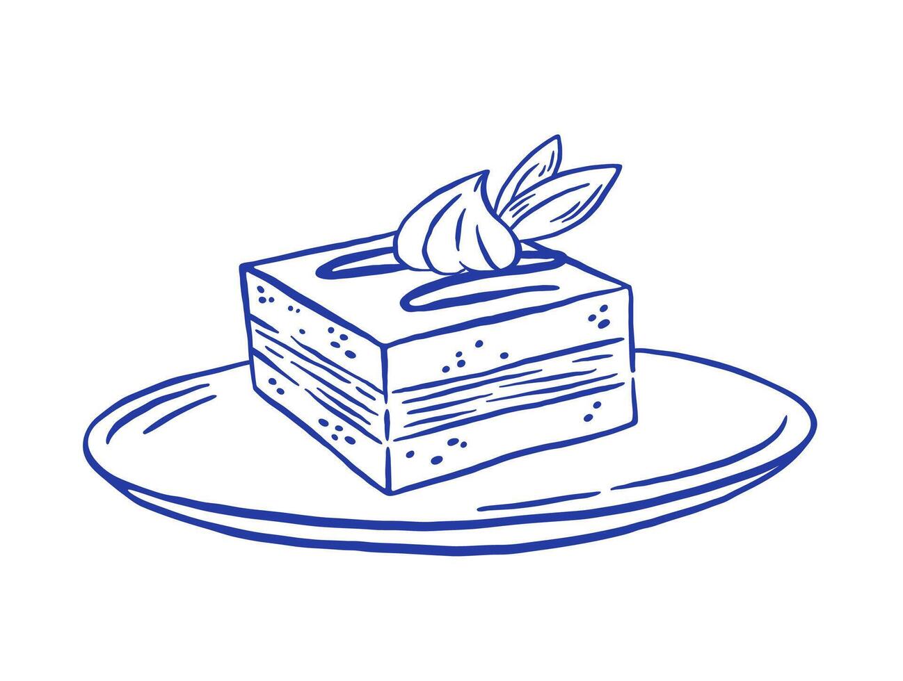 Hand draw tiramisu illustration. Sweet Italian dessert in sketch doodle style. vector