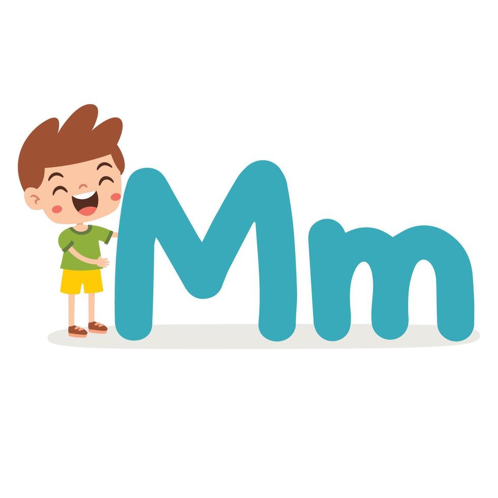 Kid Posing With M Letter vector