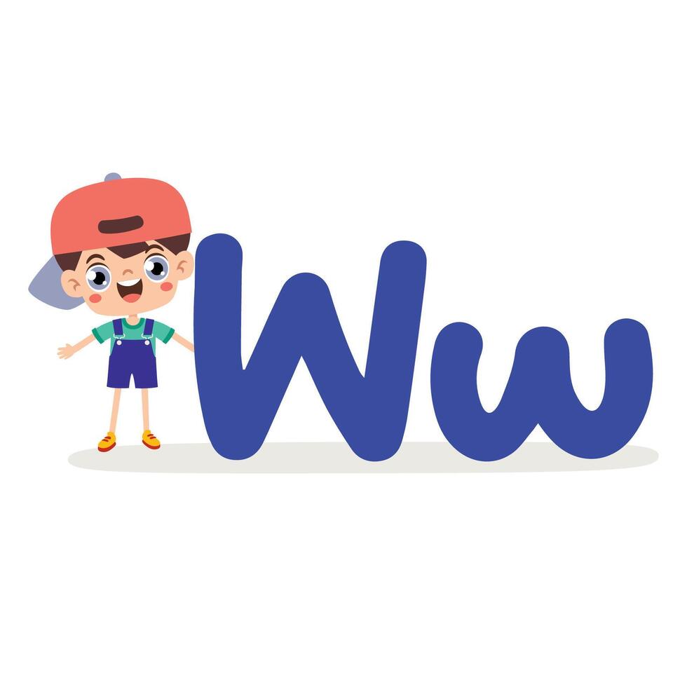 Kid Posing With W Letter vector