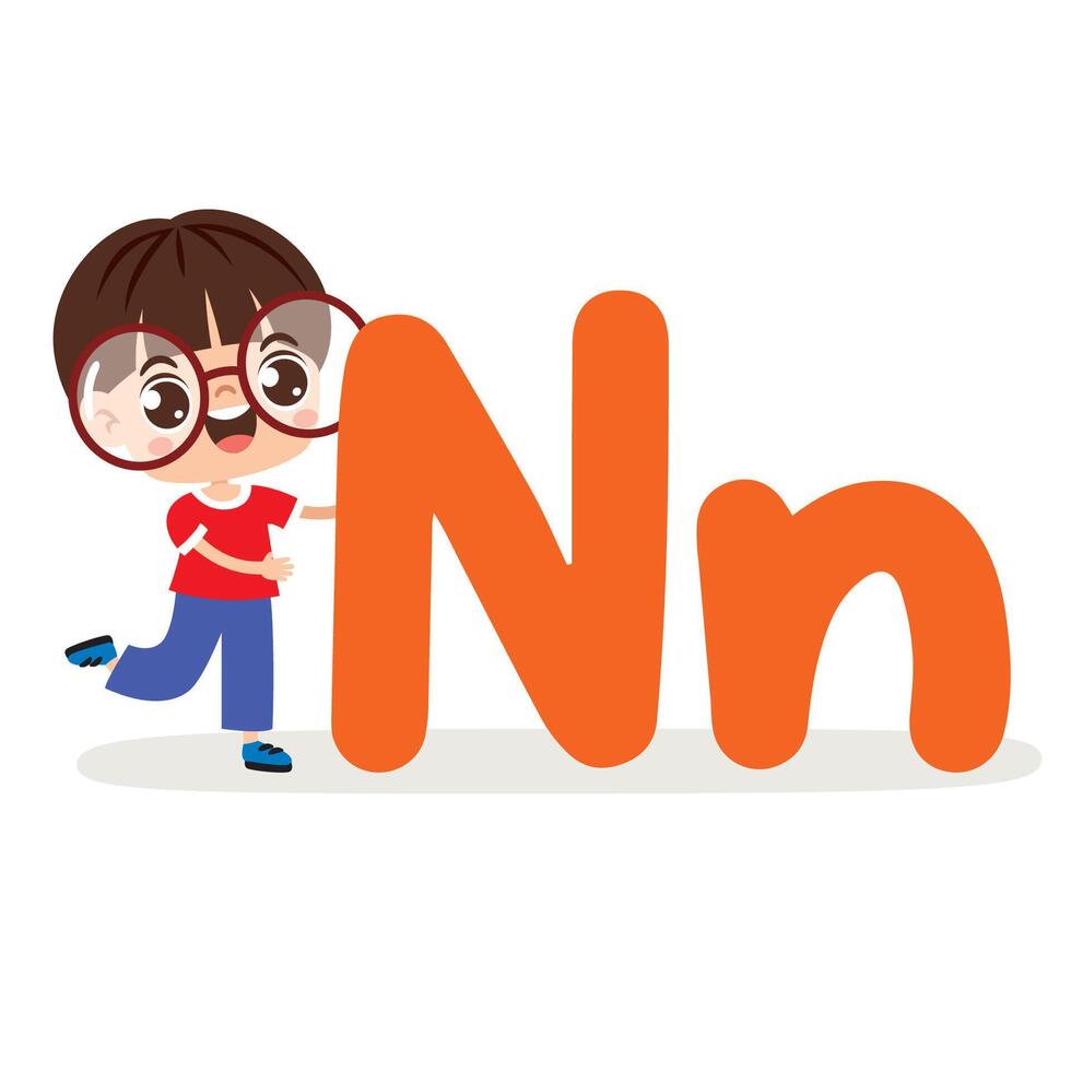 Kid Posing With N Letter vector