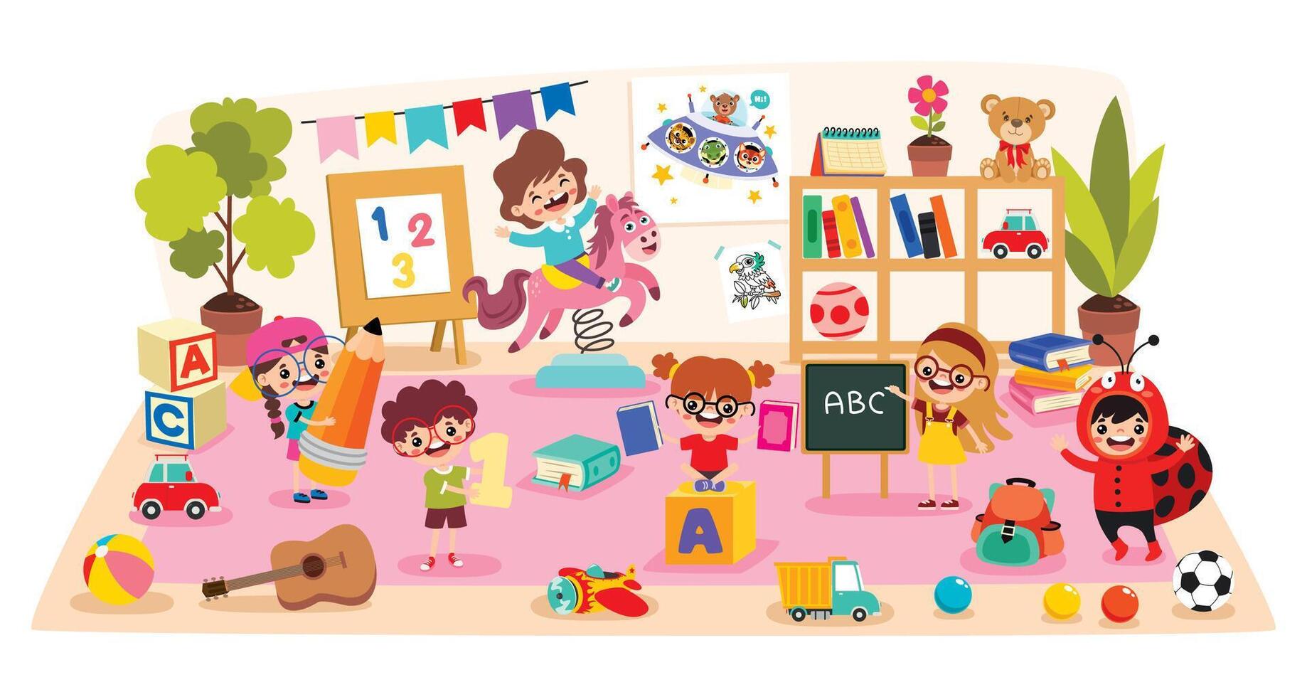 Children playing in a colorful playroom vector
