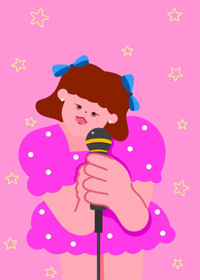 female singer holding microphone and performing on stage, music concert, pop star, and live performance concept vector