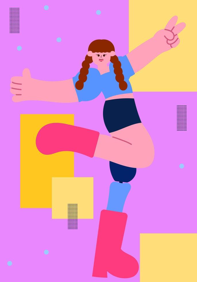 confident woman posing with prosthetic leg, empowerment, and self-confidence lifestyle concept vector