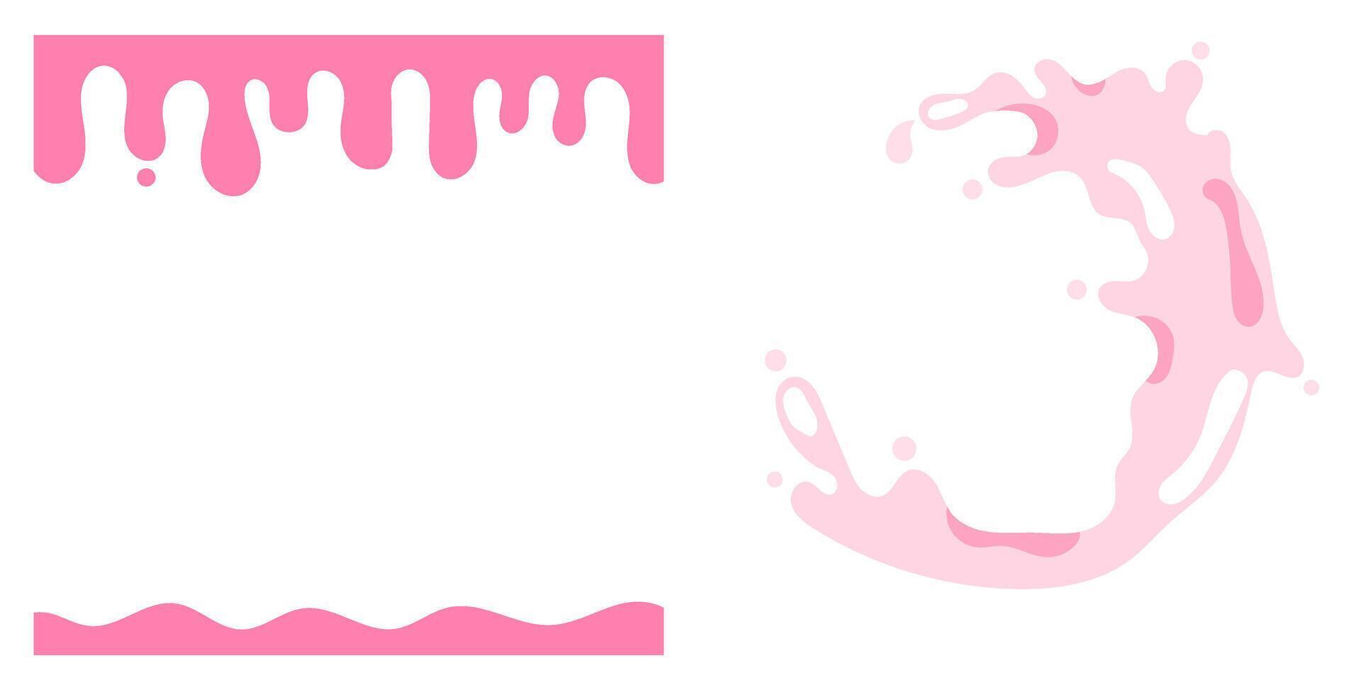 Set of frame borders with melting yogurt or milk and dynamic splashes in motion, creamy liquid design elements for dairy or dessert concept flat illustration vector