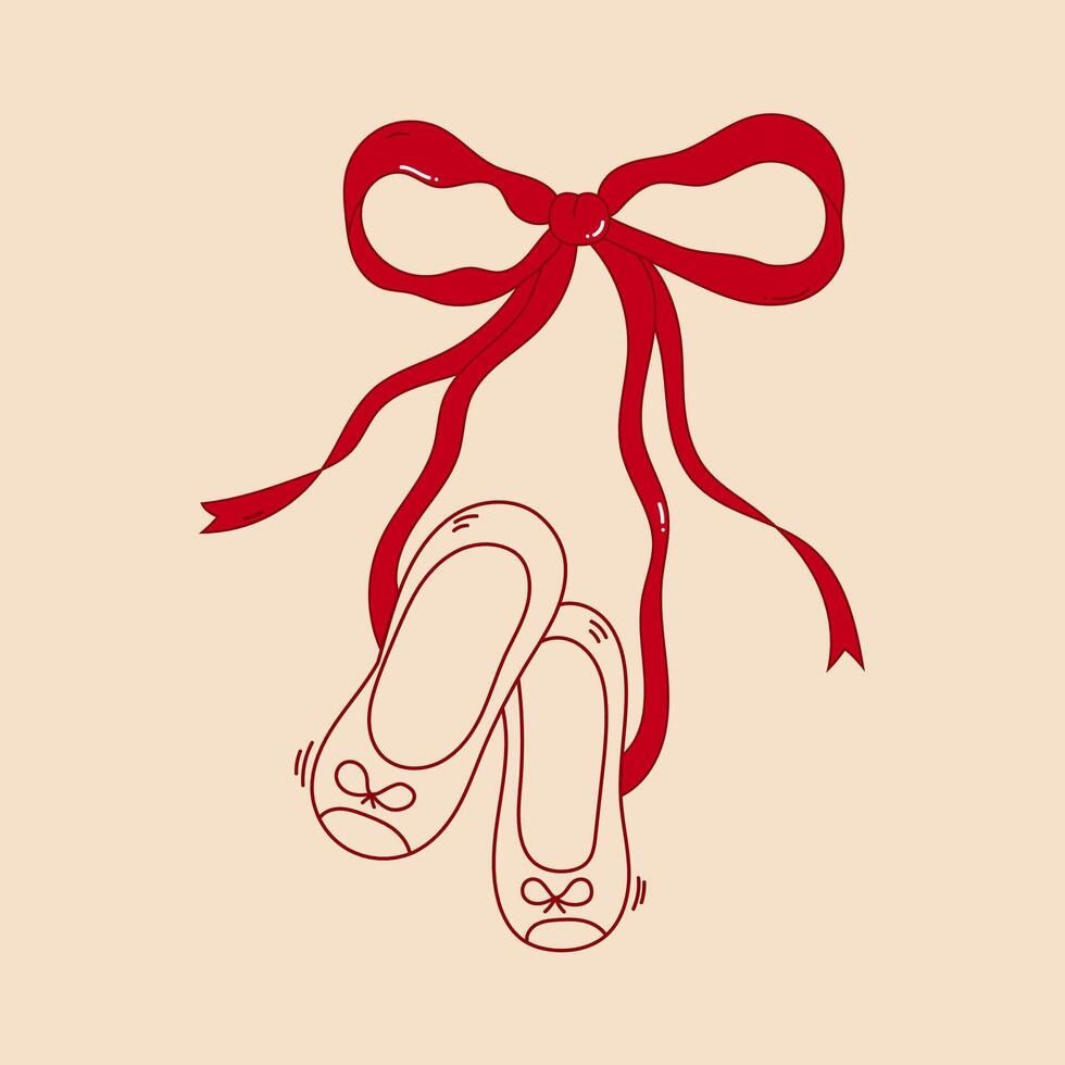 Vintage Ballet Shoes with Ribbon Bow Elegant Dance Illustration vector